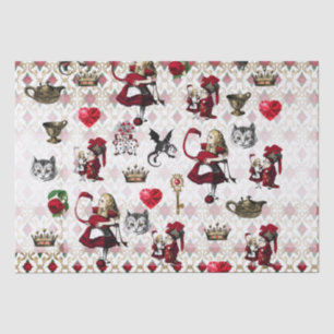 Papier Mousseline Alice, tenniel, reine des coeurs noire et rouge