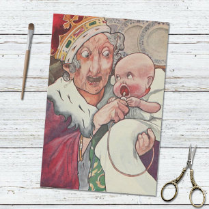 Papier Mousseline Alice vintage au pays des merveilles Reine et bébé