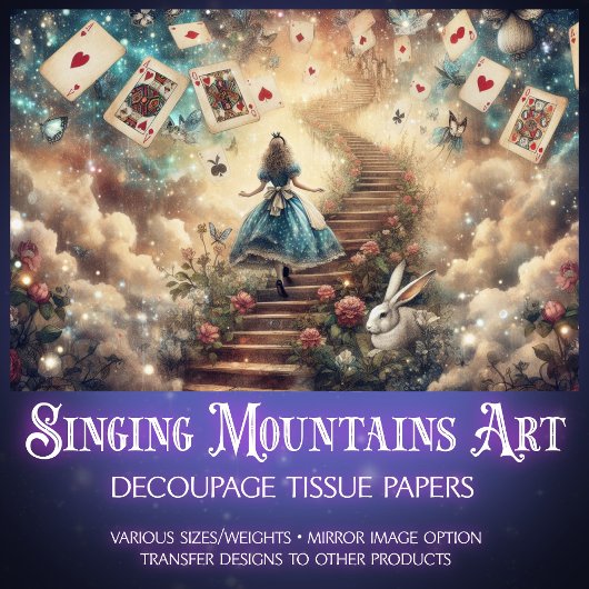 Papier Mousseline Alice's Whimsical Castle In The Clouds Decoupage