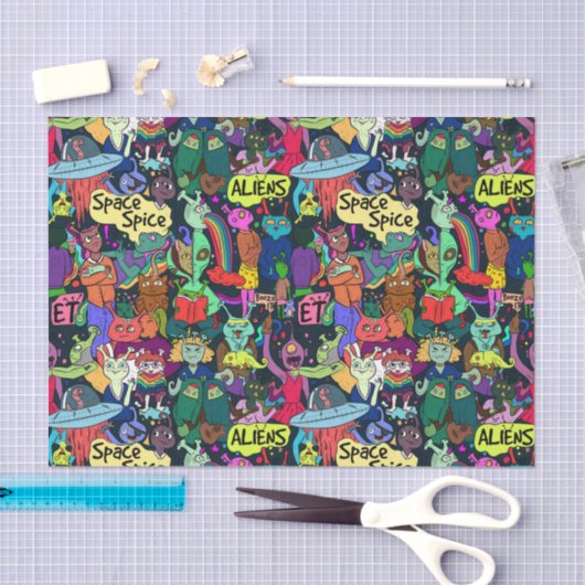 Papier Mousseline Aliens UFO abstrait Decoupage (Artisanat)