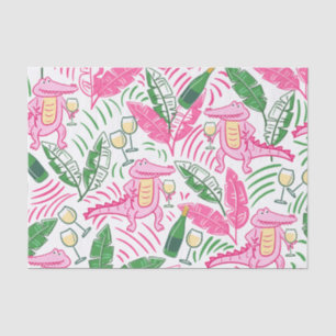 Papier Mousseline Alligator Vin rose vert Preppy