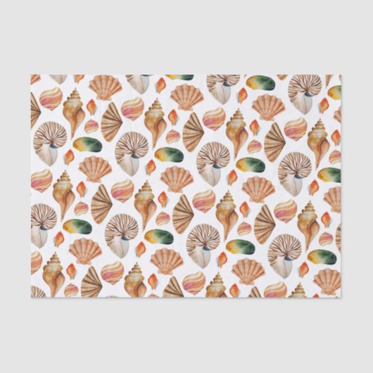 Papier Mousseline Aloha ! Motif des coquilles marines tropicales (Recto)