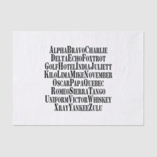 PAPIER MOUSSELINE ALPHABET PHONÉTIQUE / MOTS DE CODE