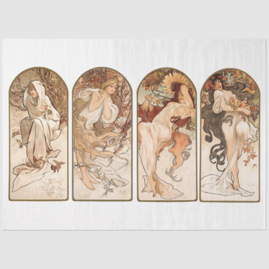 Papier Mousseline Alphonse Mucha Art Nouveau Saisons Découpage (Recto)