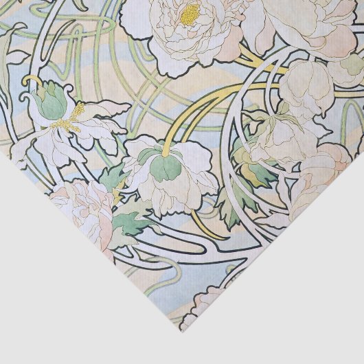 Papier Mousseline Alphonse Mucha Peonies (Détail)