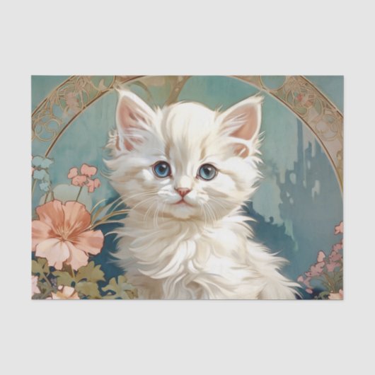 Papier Mousseline Alphonse Mucha Style Chat blanc (Recto)