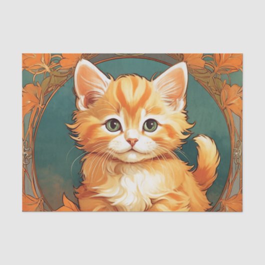 Papier Mousseline Alphonse Mucha Style Chat orange (Recto)