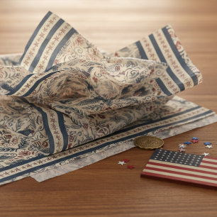 Papier Mousseline Americana Eagles Fleurs Étoiles et Rayures ID1298