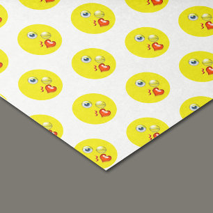 Papier Mousseline Amour Blow Kiss Coeur Jaune Emoji Motif