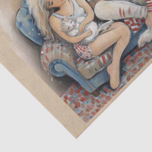 Papier Mousseline Amour & chats sur un canapé - (Détail)