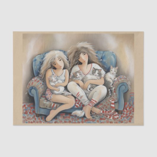 Papier Mousseline Amour & chats sur un canapé - (Recto)