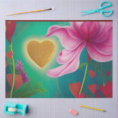 Papier Mousseline Amour - Fleurs et Coeurs roses (Artisanat)