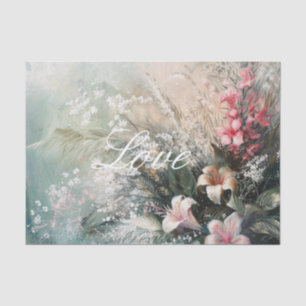 Papier Mousseline Amour floral d'hibiscus rose blanc tropical