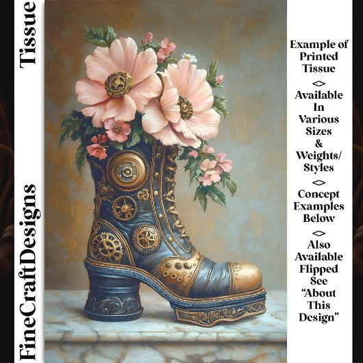 Papier Mousseline Amusants Steampunk Extreme Boot, Floral DG2R Decou