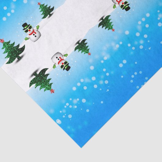 Papier Mousseline Amusement cool Snowman Sparkly Noël Arbres bleus (Détail)
