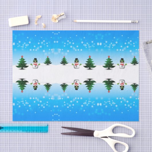 Papier Mousseline Amusement cool Snowman Sparkly Noël Arbres bleus (Artisanat)