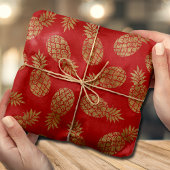 Papier Mousseline Ananas Chic Gold Tropical Rouge