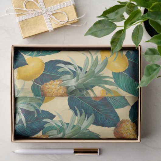Papier Mousseline ananas citrons jaune (Cadeau)