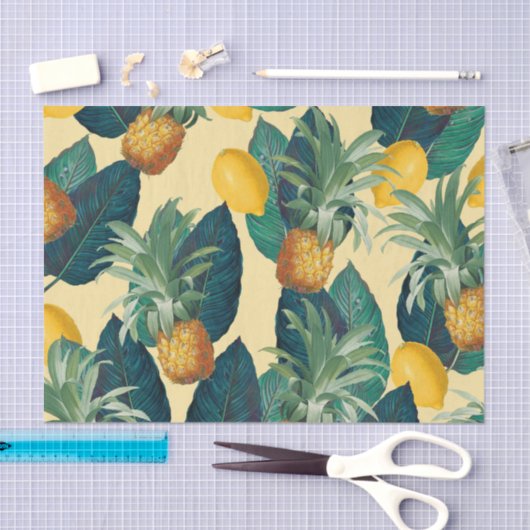Papier Mousseline ananas citrons jaune (Artisanat)