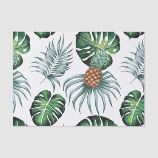 Papier Mousseline Ananas d'aquarelle avec le motif vert de feuille (Recto)