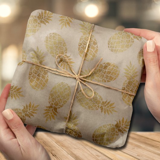 Papier Mousseline Ananas d'or Tropical