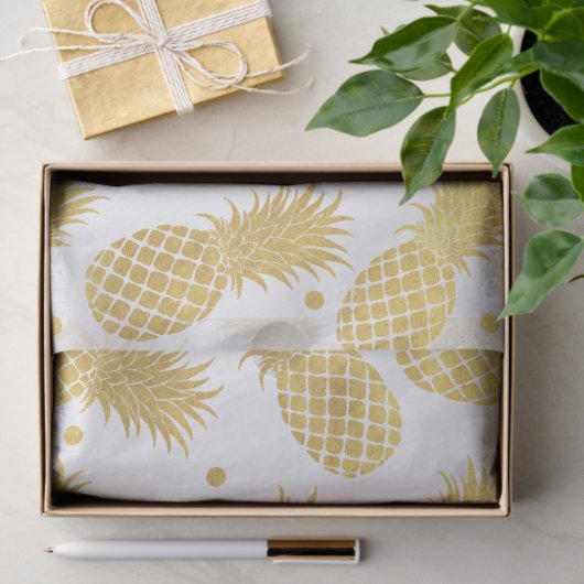 Papier Mousseline Ananas Glitzy en or (Cadeau)