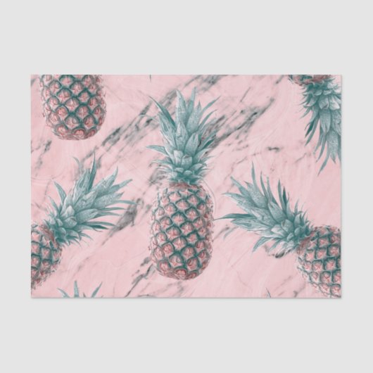 Papier Mousseline Ananas & marbre rose Swirl moderne Tropical Chic (Recto)