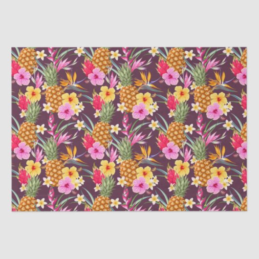 Papier Mousseline Ananas Tropical Et Fleur (Recto)