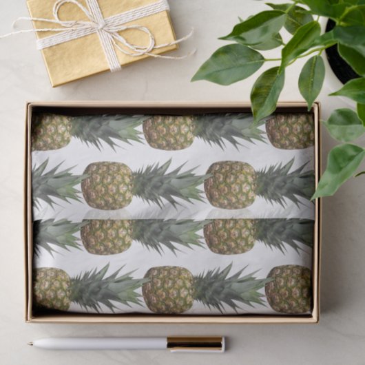 Papier Mousseline Ananas tropical Motif été blanc (Cadeau)