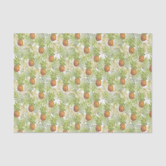 Papier Mousseline Ananas tropicaux en blanc (Recto)