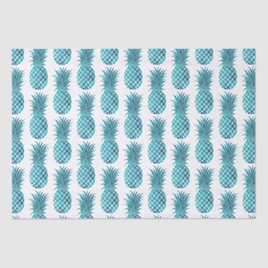 Papier Mousseline Ananas tropicaux Turquoise Aqua (Recto)