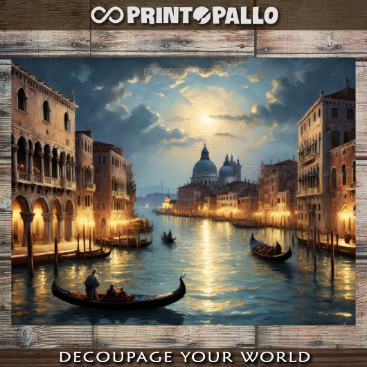 Papier Mousseline Ancien paysage côtier de Venise sur le canal à nit