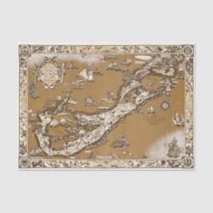 Papier Mousseline Ancienne carte Vintage des îles Bermudes Sepia Ton