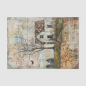 PAPIER MOUSSELINE ANCIENNE FERME EN DÉCOUPAGE D'AUTOMNE (Recto)