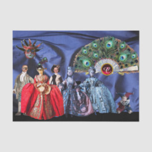 Papier Mousseline ANCIENS PETITS ITALIENS, MASQUÉRADE MASQUÉ Bleu