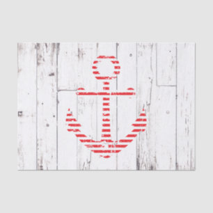 Papier Mousseline Ancre nautique Red Stripes White Wood Party