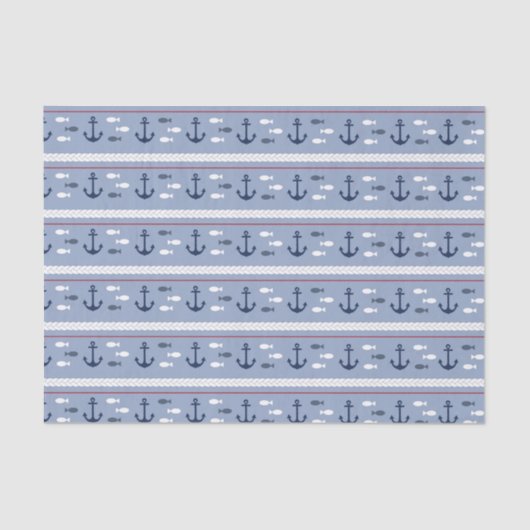 Papier Mousseline Ancres nautiques bleues et blanches (Recto)