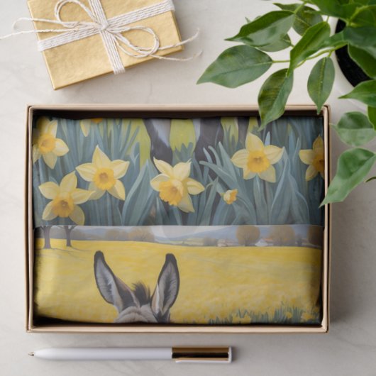 Papier Mousseline Âne Vibrant Et Daffodiques Jaunes (Cadeau)