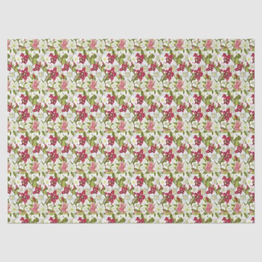 Papier Mousseline Anémones de Noël-Hellébores Fleuris Peints (Recto)