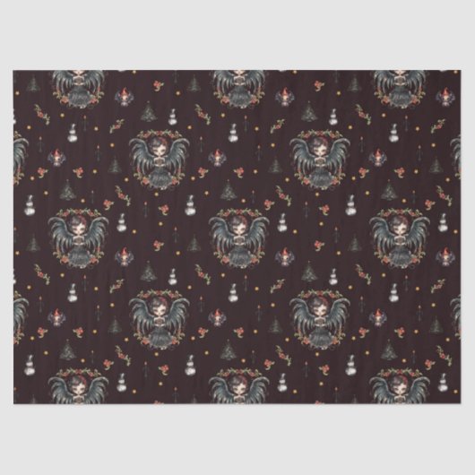 Papier Mousseline Ange de Noël gothique foncé (Recto)