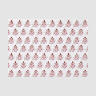 Papier Mousseline Ange de Noël rouge/or/Motif blanc