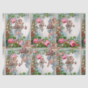 PAPIER MOUSSELINE ANGE DÉMONIAQUE CUEILLANT DES ROSES ET DES FLEURS 