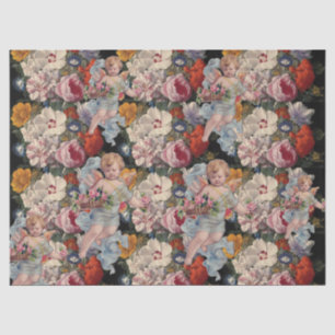 PAPIER MOUSSELINE ANGE DÉMONIQUE CUEILLANT DES ROSES ET DES FLEURS R