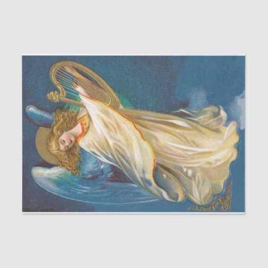 Papier Mousseline Ange jouant la musique sur une harpe (Recto)
