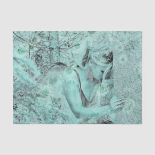 Papier Mousseline Angel Elégant Turquoise Vert Céleste Floral Antiqu