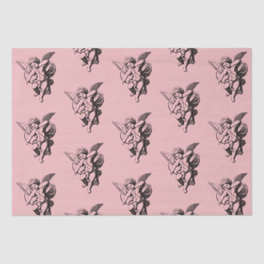 Papier Mousseline Angel mignon Cupid Vintage sur rose (Recto)
