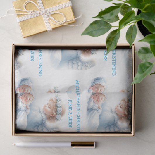 Papier Mousseline Angel Surveillant Baby Boy Baptism (Cadeau)
