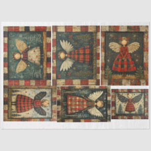 Papier Mousseline Anges de Noël Primitive Folkart