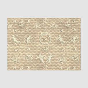 Papier Mousseline Anges et cœurs Cupid Beige Antique
