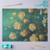 Papier Mousseline Anglais jaune roses feuille d'or émeraude vert pro (Artisanat)